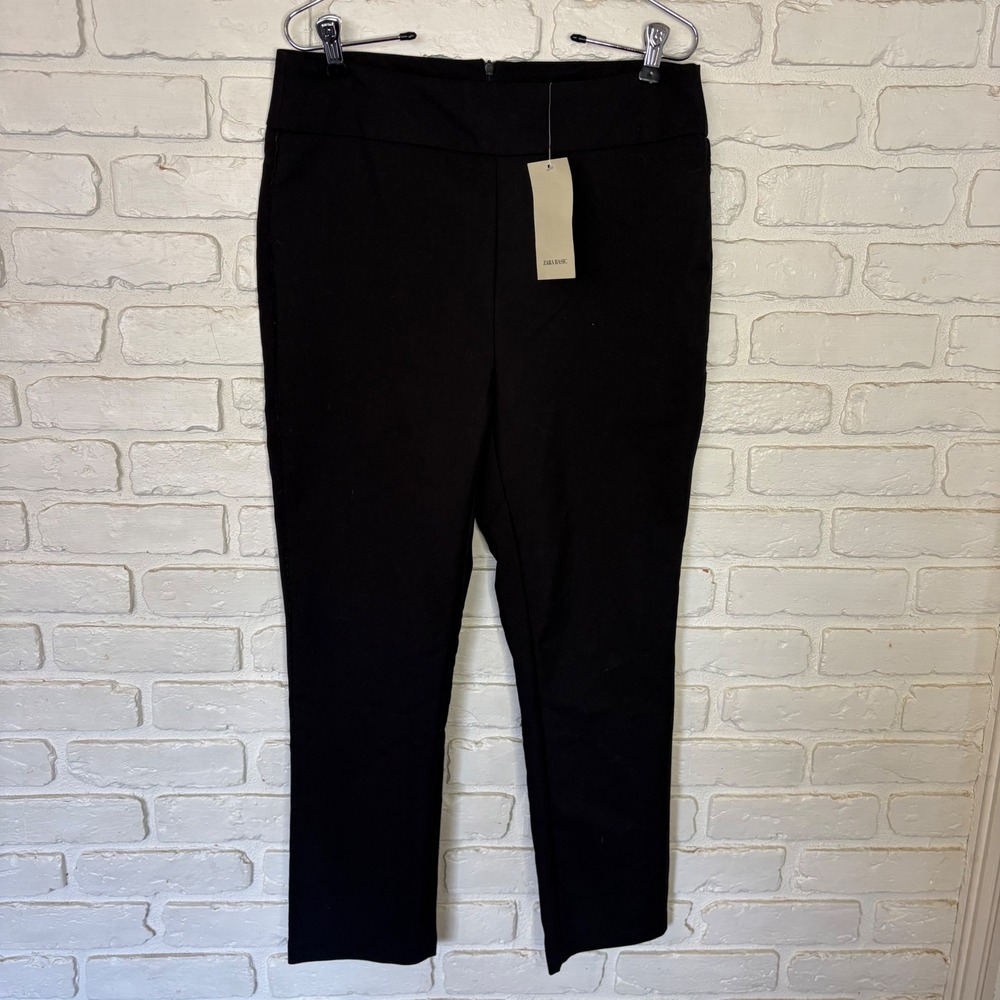 NWT‎ Zara Basic High Waist Cropped Black Trouser Pant Women's Size Large